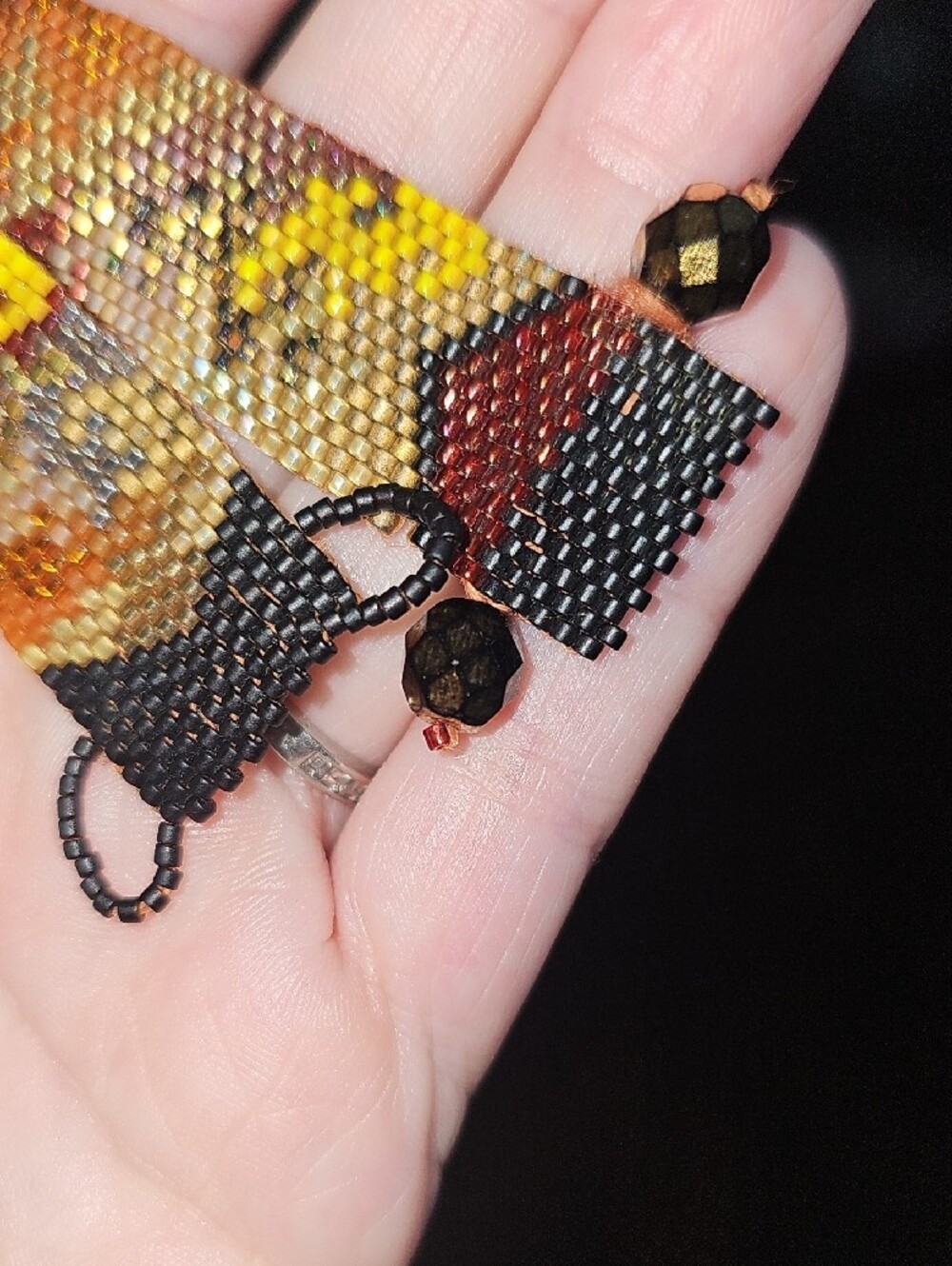 Handwoven Beaded Cuff Bracelet - Multicolor Autumn Tones